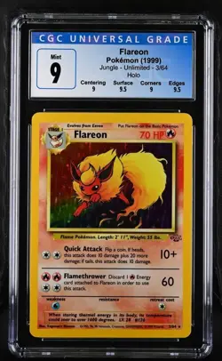 CGC 9 Flareon 3/64 Jungle 1999 Holo Rare Blue Label WOTC Pokemon Card TCG - Image 1