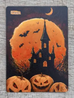 MTG Hand Painted Altered Art - Plains Land Card - Halloween - Image 1