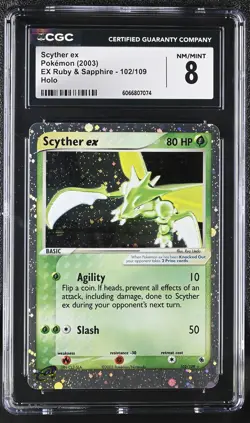 CGC 8 Scyther ex 2003 EX Ruby & Sapphire 102/109 Holo Pokemon Card - Image 1