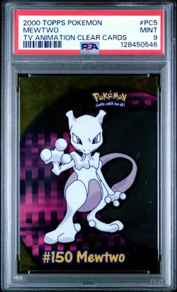 2000 TOPPS POKEMON TV ANIMATION CLEAR CARDS #PC5 MEWTWO PSA 9 - Image 1