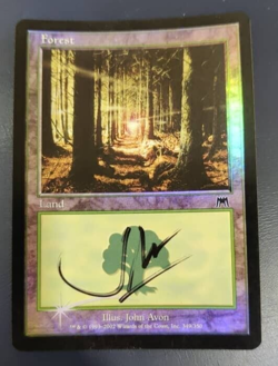 MTG Forest FOIL Onslaught Basic Land Signed - Image 1