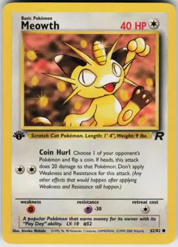 Pokemon TCG Meowth 62/82 Team Rocket Common card 1st Edition LP - Image 1