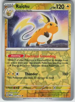 Raichu 026/165 Reverse Holo Near Mint SV: Scarlet & Violet 151 Pokemon card - Image 1