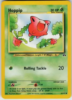 Pokemon TCG Hoppip 55/75 Neo Discovery Common card Unlimited LP - Image 1