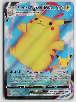 Pokemon Surfing Pikachu VMAX 009/025 Celebrations Holo card - Image 1