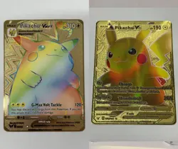 2PCS Pikachu Gold Metal Pokemon Card-Collectible Gift Display！ - Image 1