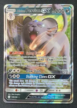 Alolan Persian GX 129/236 Cosmic Eclipse Ultra Rare Holo Pokemon TCG Card NM - Image 1