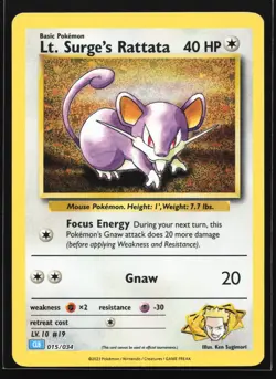 Pokemon Lt. Surge's Rattata 015/034 CLB Trading Card Game Classic Holo NM - Image 1
