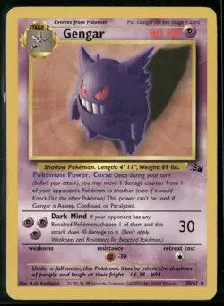 Gengar 20/62 Fossil Non-Holo Pokemon Trading Card Game LP - Image 1