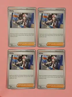 Pokemon Playset White Flare Hilda 084/086 (4) Trainer Supporter Cards Playset x4 - Image 1