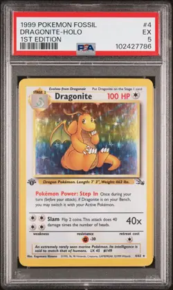 Dragonite PSA 5 1st Edition Fossil Holo 4/62 Pokemon Card Fossil 1999 Ex - Image 1