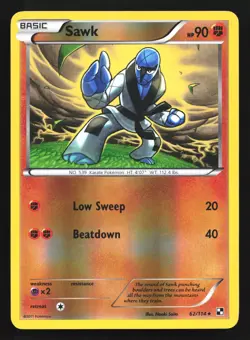 Pokemon Sawk 62/114 Black & White Reverse Holo Rare LP - Image 1