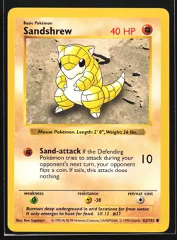 Pokemon Sandshrew 62/102 WotC Base Set Shadowless Unlimited NM - Image 1