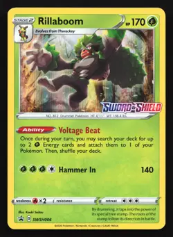 Rillaboom SWSH006 Prerelease Sword & Shield Black Star Promo Pokemon Card - Image 1