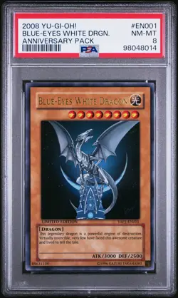 2008 YU-GI-OH! ANV PACK #EN001 BLUE-EYES WHITE DRAGON PSA 8 - Image 1