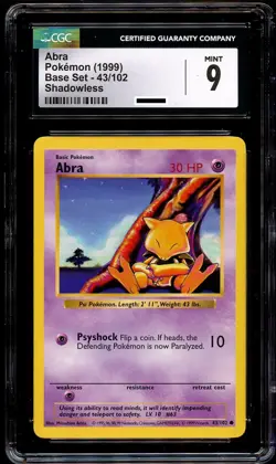 CGC 9 MINT Abra 43/102 SHADOWLESS Base Set Pokemon Card - Image 2