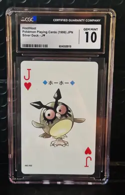 1999 POKEMON SILVER VERSION PLAYING CARDS JACK OF HEARTS #163 HOOTHOOT GEM 10 - Image 1