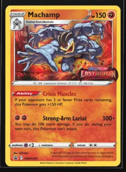 Pokemon Machamp SWSH243 Lost Origin Prerelease Holo Black Star Promo NM - Image 1