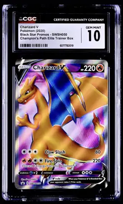 Pokemon 2020 Champions Path ETB Black Star Promo Charizard V SWSH050 CGC 10 MINT - Image 1