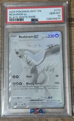 2025 POKEMON WHT EN-WHITE FLARE BLACK WHITE RARE #173 RESHIRAM EX PSA 10 - Image 1