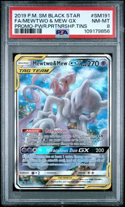 2019 POKEMON SUN & MOON BLACK STAR PROMO #SM191 FULL ART/MEWTWO & MEW GX PSA 8 - Image 1