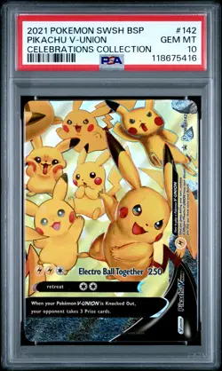 2021 POKEMON SWSH BLACK STAR PROMO CELEBRATIONS COLL #142 PIKACHU V-UNION PSA 10 - Image 1