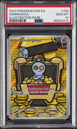 2023 POKEMON PAR EN-PARADOX RIFT ILLUSTRATION RARE #198 GIMMIGHOUL PSA 10 - Image 1