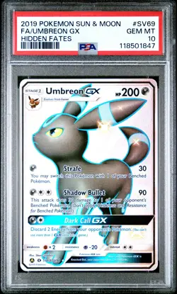 2019 POKEMON SUN & MOON HIDDEN FATES #SV69 FULL ART/UMBREON GX PSA 10 - Image 1