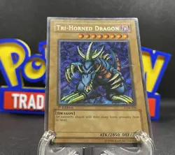 YUGIOH Tri-Horned Dragon LOB-000 Secret Rare 1st Edition MP - Image 1