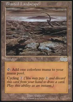 MTG Blasted Landscape, Urza's Saga, Heavily Played, English - Image 1