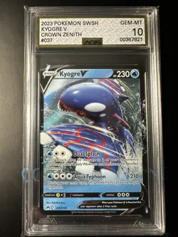 Pokemon SWSH Crown Zenith Kyogre V 037/159 AGS Gem-MT 10 2023 - Image 1