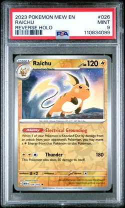 2023 POKEMON MEW EN-151 REVERSE HOLO #026 RAICHU PSA 9 - Image 1