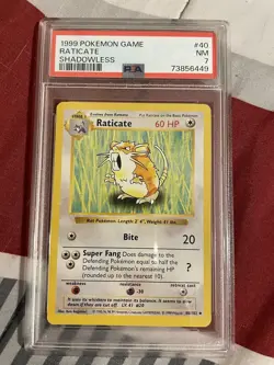 1999 Vintage Pokemon Base Set Raticate shadowless WOTC PSA 7 - Image 1
