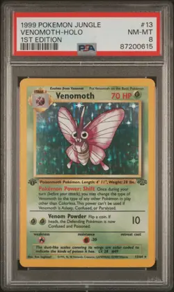 1999 Pokemon Jungle 1st Edition 13 Venomoth Holo PSA 8 WOTC TCG - Image 1