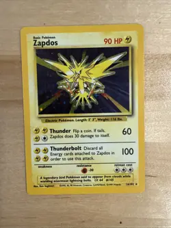 Zapdos Base Set Holo Unlimited Rare Card 16/102 LP Condition Pokemon TCG Card - Image 1