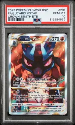 2023 POKEMON SWSH BLACK STAR PROMO #291 FULL ART/LUCARIO VSTAR PSA 10 - Image 1