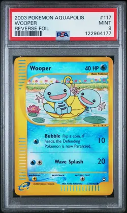 2003 POKEMON AQUAPOLIS #117 WOOPER-REVERSE FOIL PSA 9 - Image 1