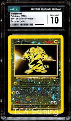 CGC 10 GEM MINT Electabuzz # 1 REVERSE HOLO Best of Game PROMO Pokemon Card - Image 1
