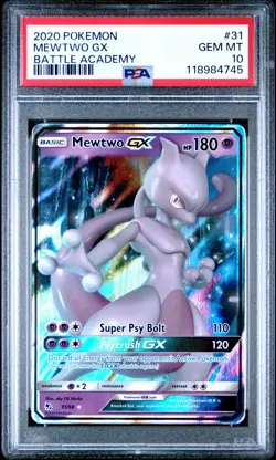 2020 POKEMON BATTLE ACADEMY #31 MEWTWO GX PSA 10 - Image 1