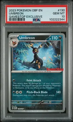 2023 POKEMON OBF EN-OBSIDIAN FLAMES GAMESTOP EXCLUSIVE #130 UMBREON PSA 10 - Image 1