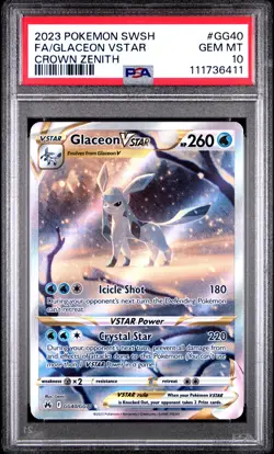 2023 POKEMON SWORD & SHIELD CROWN ZENITH #GG40 FULL ART/GLACEON VSTAR PSA 10 - Image 1