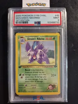 First Edition 2000 Pokemon Gym Challenge 45/132 Giovanni's Nidorino PSA Mint 9 - Image 1