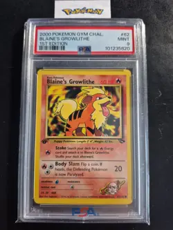 First Edition 2000 Pokemon Gym Challenge 62/132 Blaine's Growlithe PSA Mint 9 - Image 1