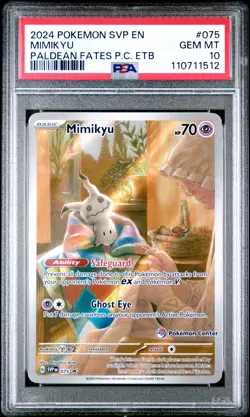 2024 POKEMON PALDEAN FATES POKEMON CENTER ETB PROMO SVP #075 MIMIKYU PSA 10 - Image 1