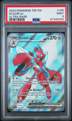 2024 POKEMON TEF EN-TEMPORAL FORCES ULTRA RARE #195 SCIZOR EX PSA 9 - Image 1