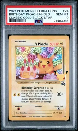 2021 POKEMON CELEBRATIONS CLASSIC COLL #24 BIRTHDAY PIKACHU-HOLO PSA 10 - Image 1