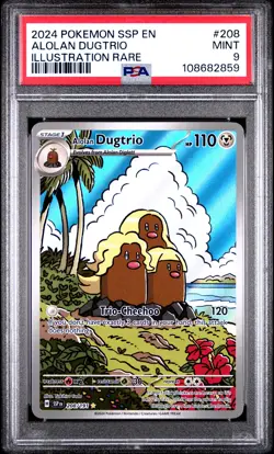 2024 POKEMON SSP EN-SURGING SPARKS ILLUSTRATION RARE #208 ALOLAN DUGTRIO PSA 9 - Image 1