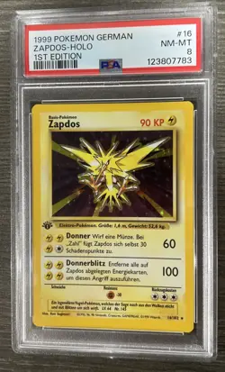PSA 8 German 1st Edition Zapdos 16/102 Holo Rare Base Set Pokemon Card 1999 Mint - Image 1