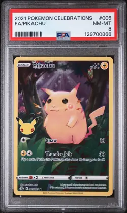 PSA 8 Pikachu 005/025 Celebrations 2021 Full Art Pokemon Card TCG - Image 1