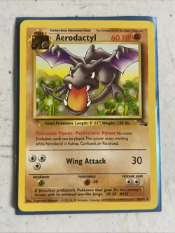Pokemon TCG #142 Aerodactyl Rare Unlimited Fossil Set 16/62 LP - Image 1